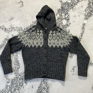 Carraig Donn Sweater Womens Sz Small Wool Hoodie Cardigan in Dark Charcoal